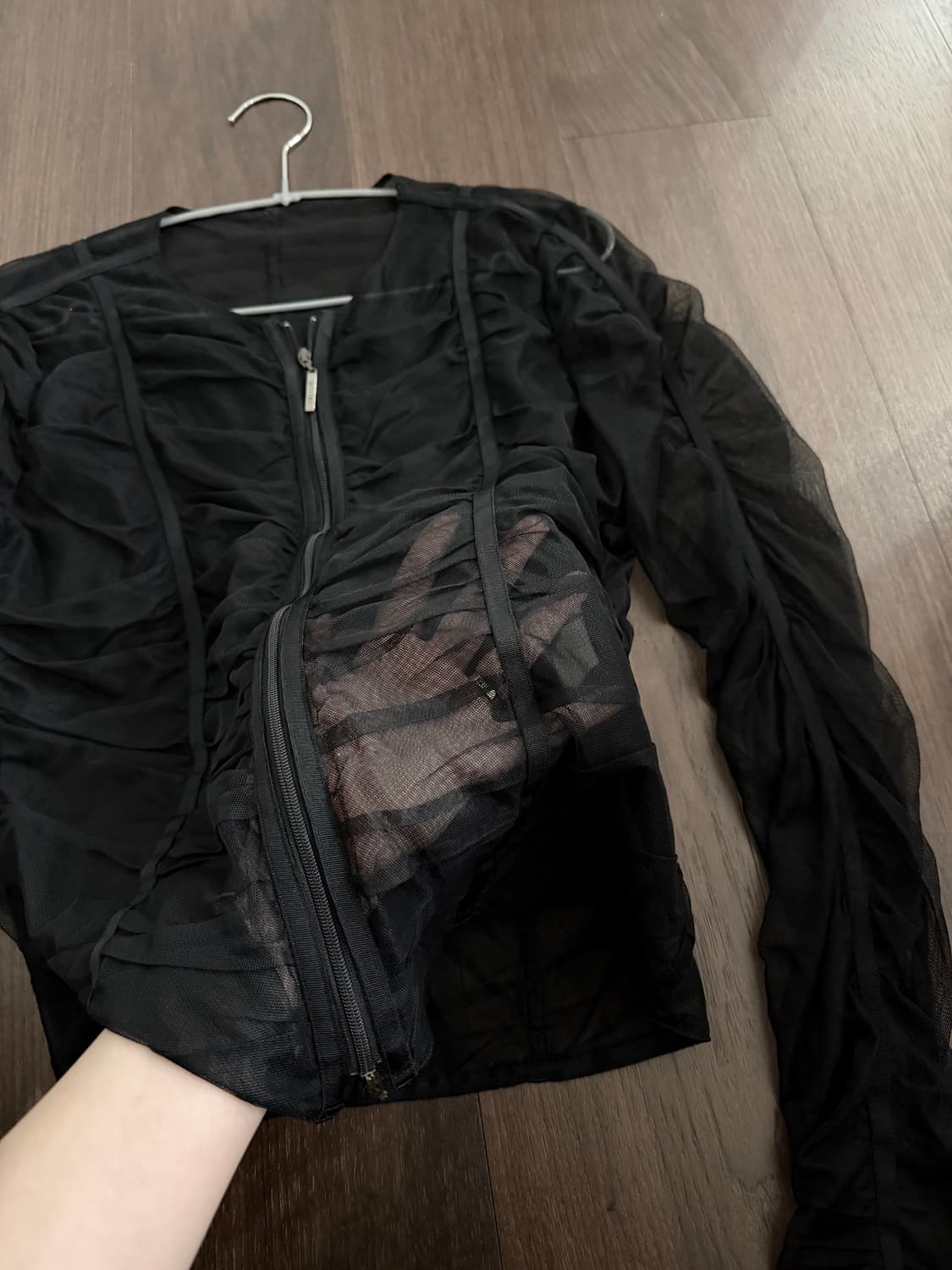 스피치오 오간자 시스루 집업 가디건 상품이미지4