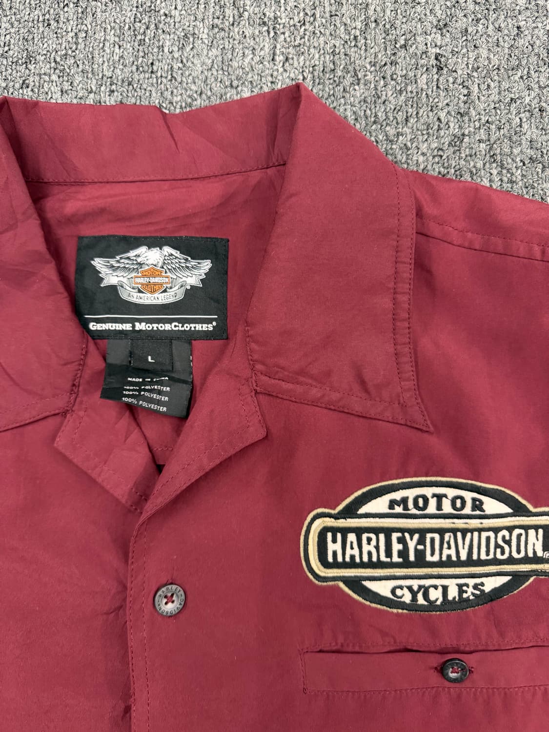 L)할리데이비슨 빈티지 자수 버건디 반팔 셔츠 상품이미지2