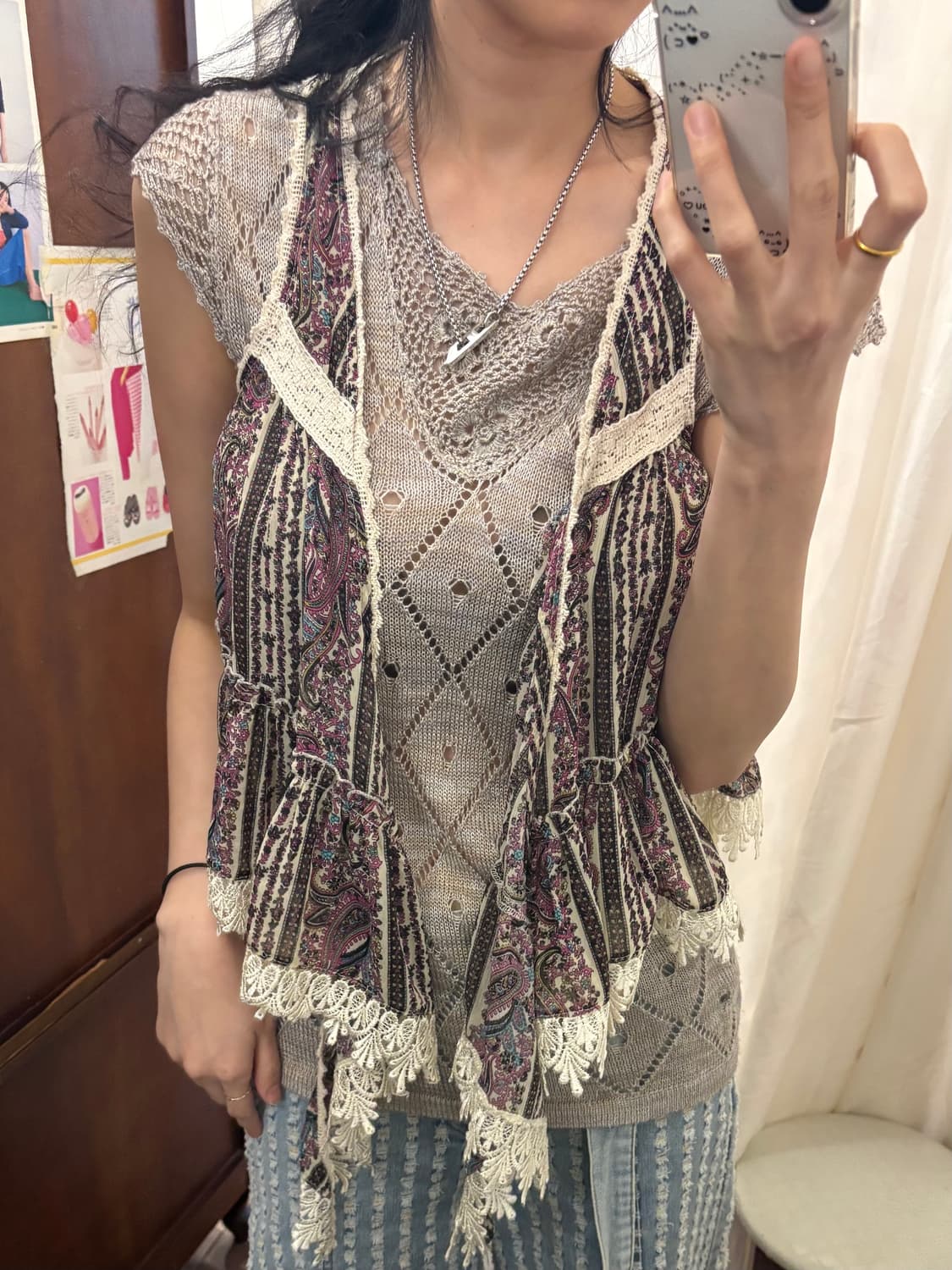 jpn vintage boho lace ruffle vest 상품이미지1