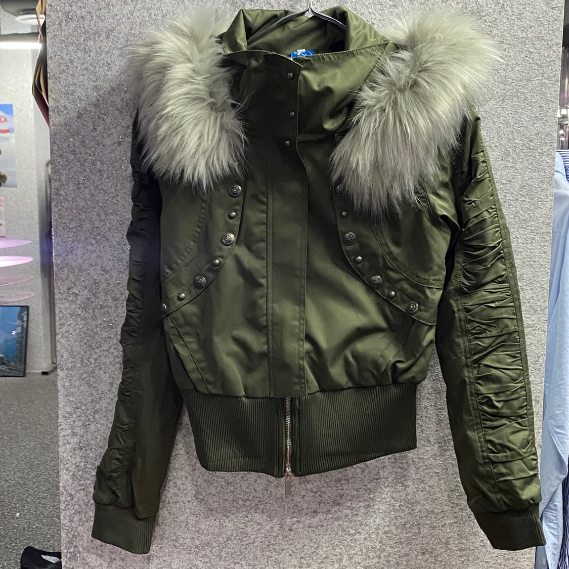 빈티지 버튼 투웨이 셔링 카키 자켓 B3670 상품이미지2