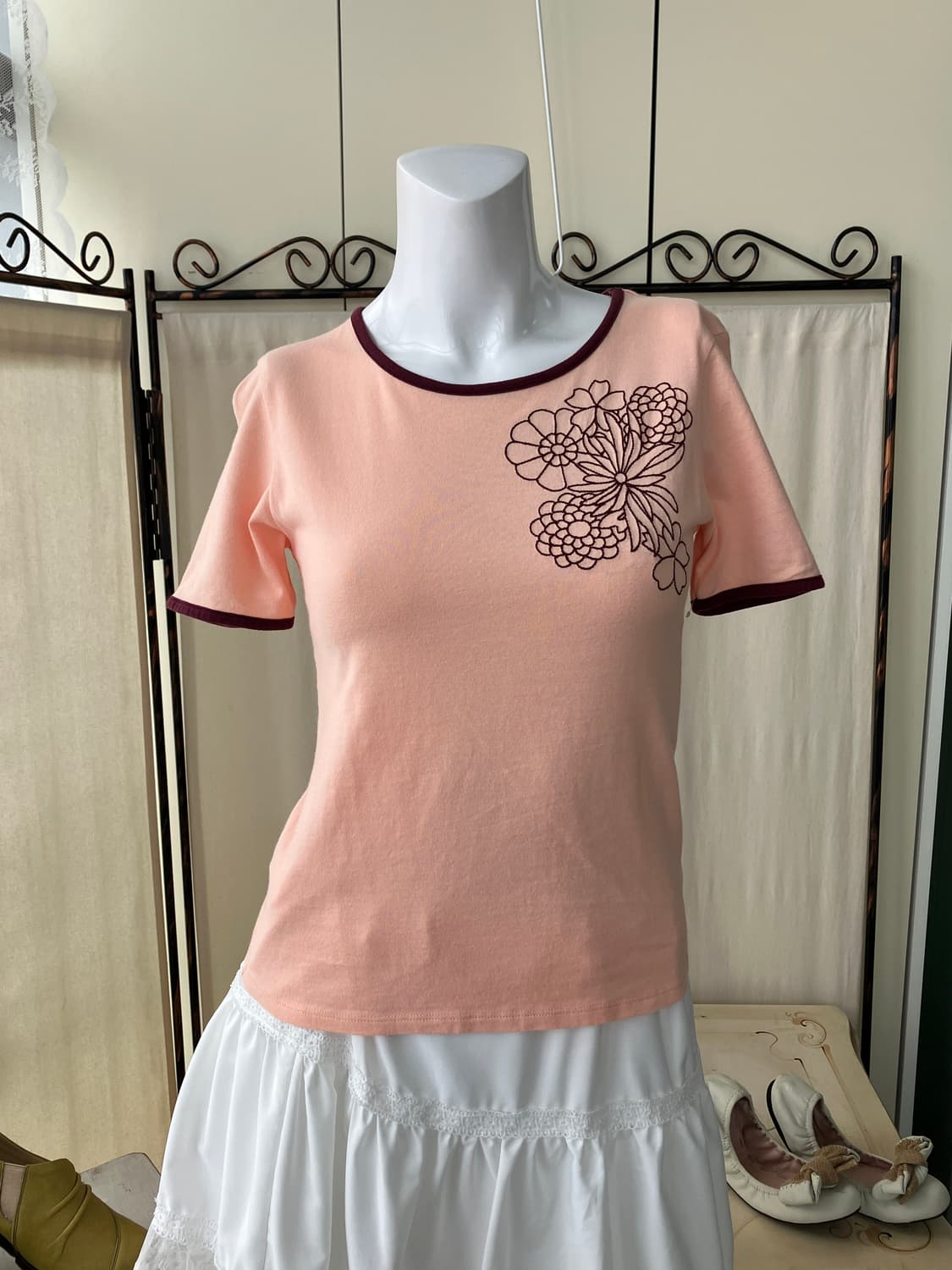 pastel flower embroidery ringer t-shirt 상품이미지6