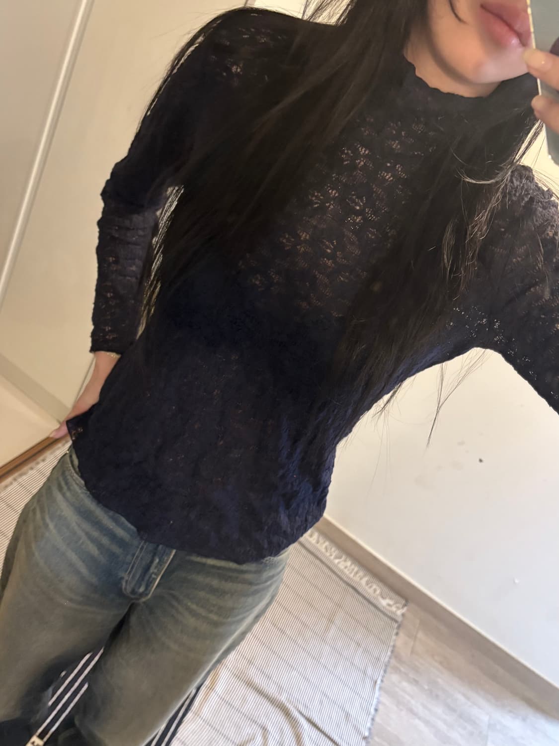 japan vintage navy lace top 상품이미지1