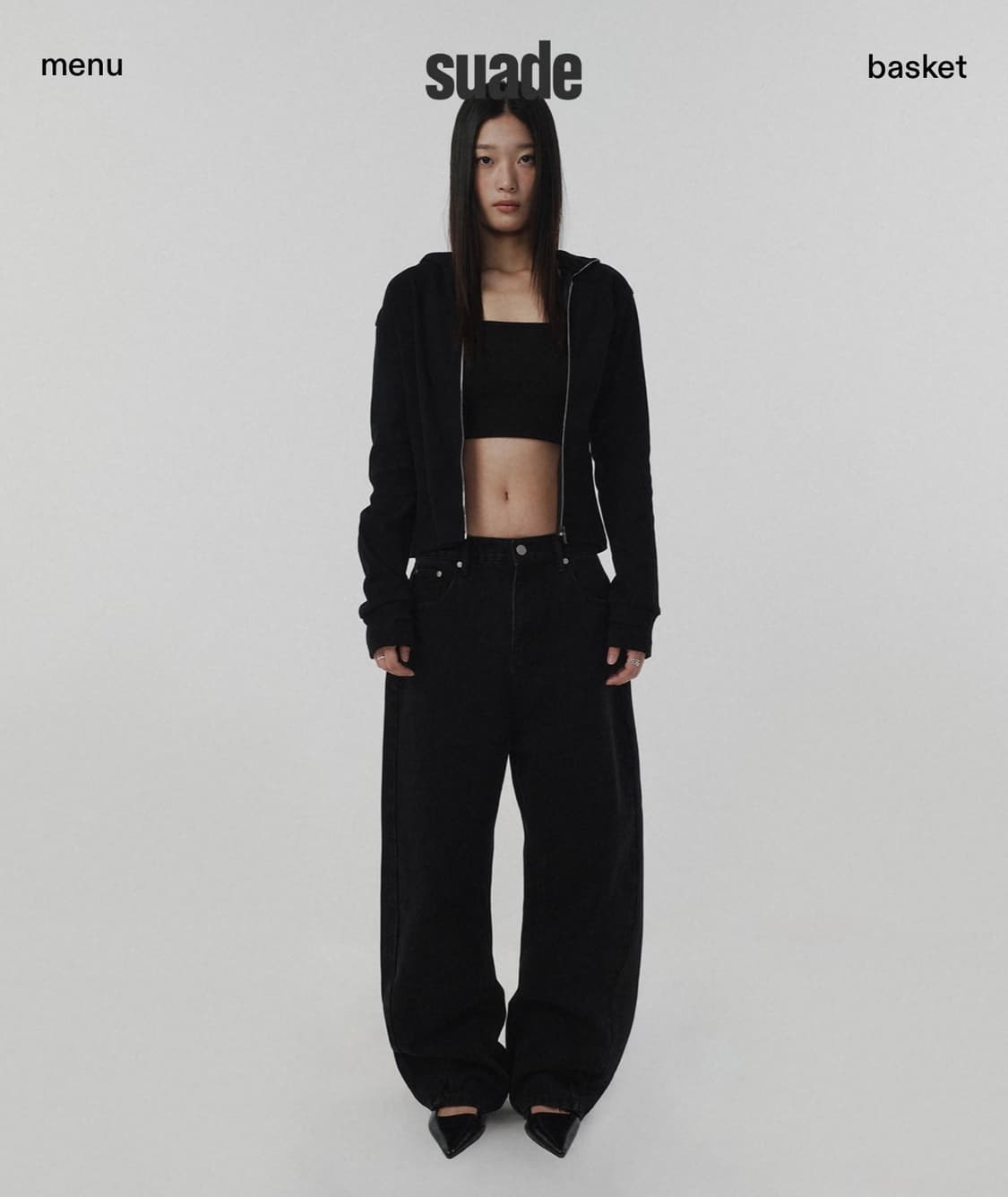 스웨이드 사이드 지퍼 집업 블랙 s 상품이미지3