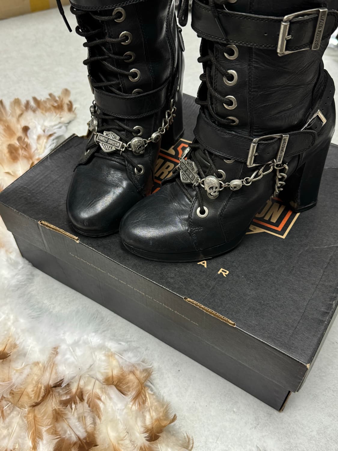 할리데이비슨 희귀매물 해골&로고 실버체인 구두 상품이미지8