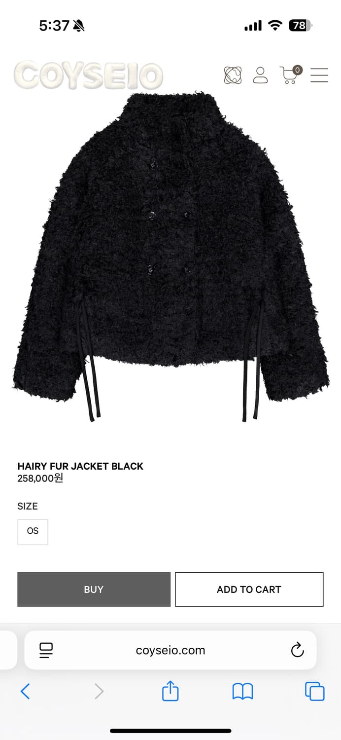 코이세이오 헤어리 퍼 자켓 블랙 상품이미지1