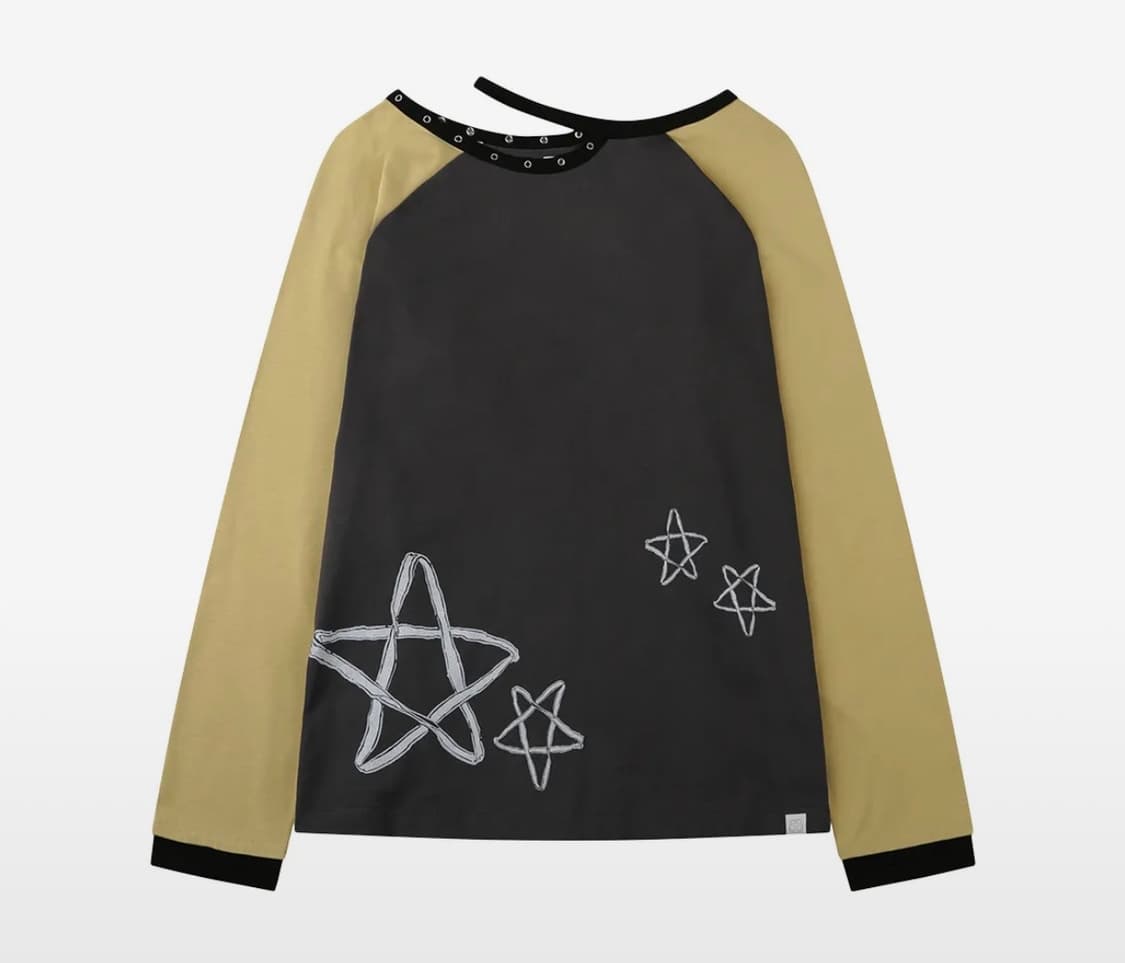 뚜오미오 컷아웃 스타 롱 슬리브 티셔츠 차콜 상품이미지1