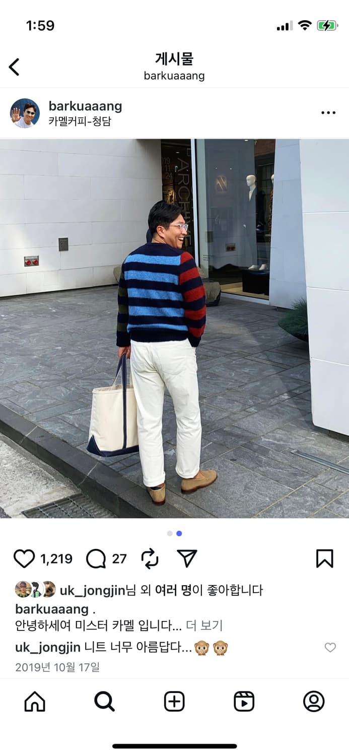 하울린 아카이브 멀티컬러 스트라이프 쉐기독 니트 미스터 카멜 사장 할리 상품이미지2