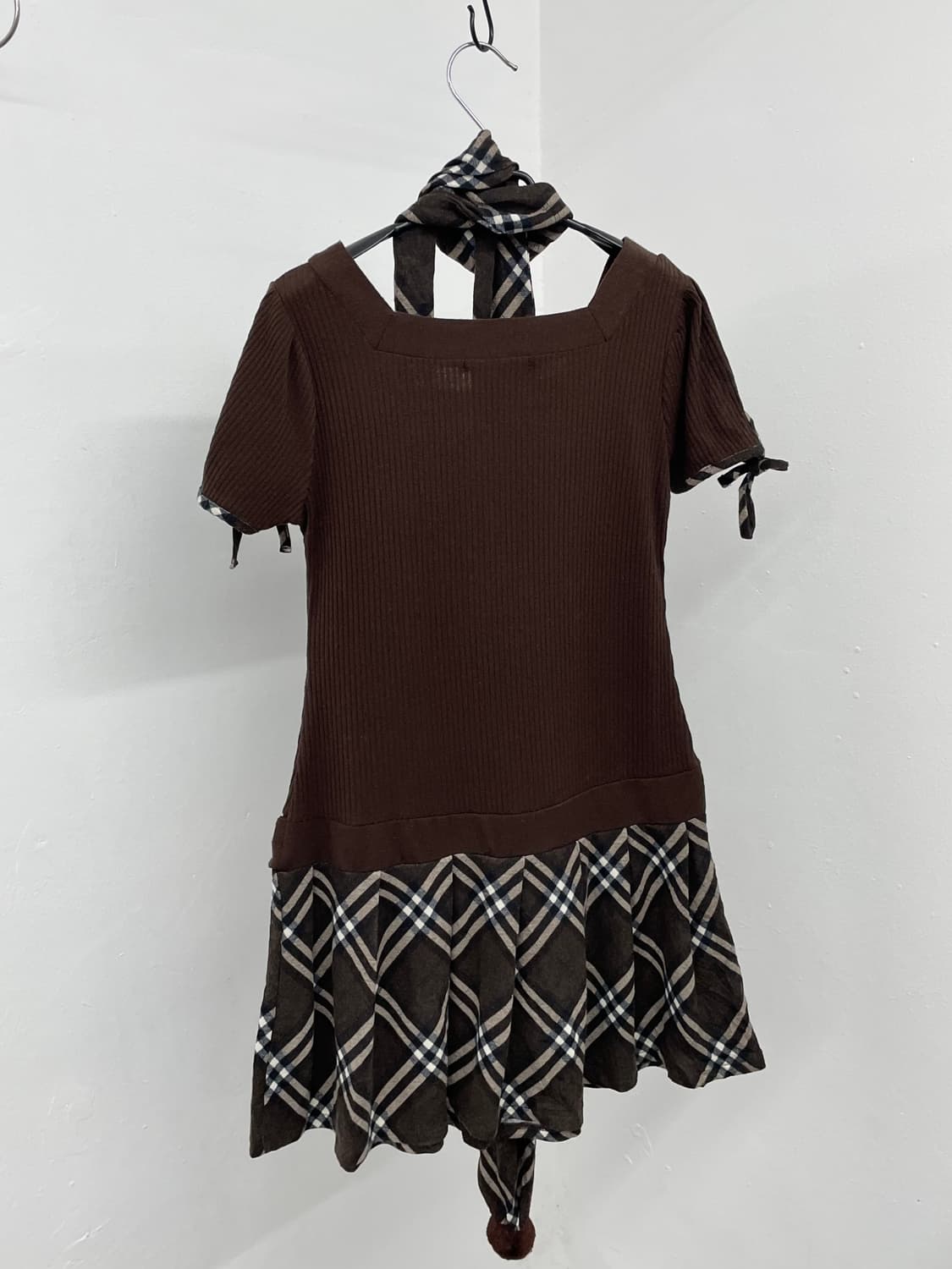 라떼갸루 체크 플리츠 원피스 머플러 세트*레어 상품이미지10