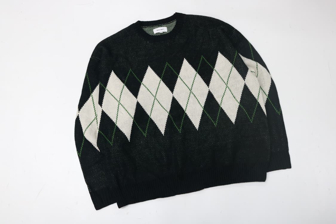 모노마트 블랙 아가일 체크 패턴 오버핏 라운드 니트 (L) 상품이미지4
