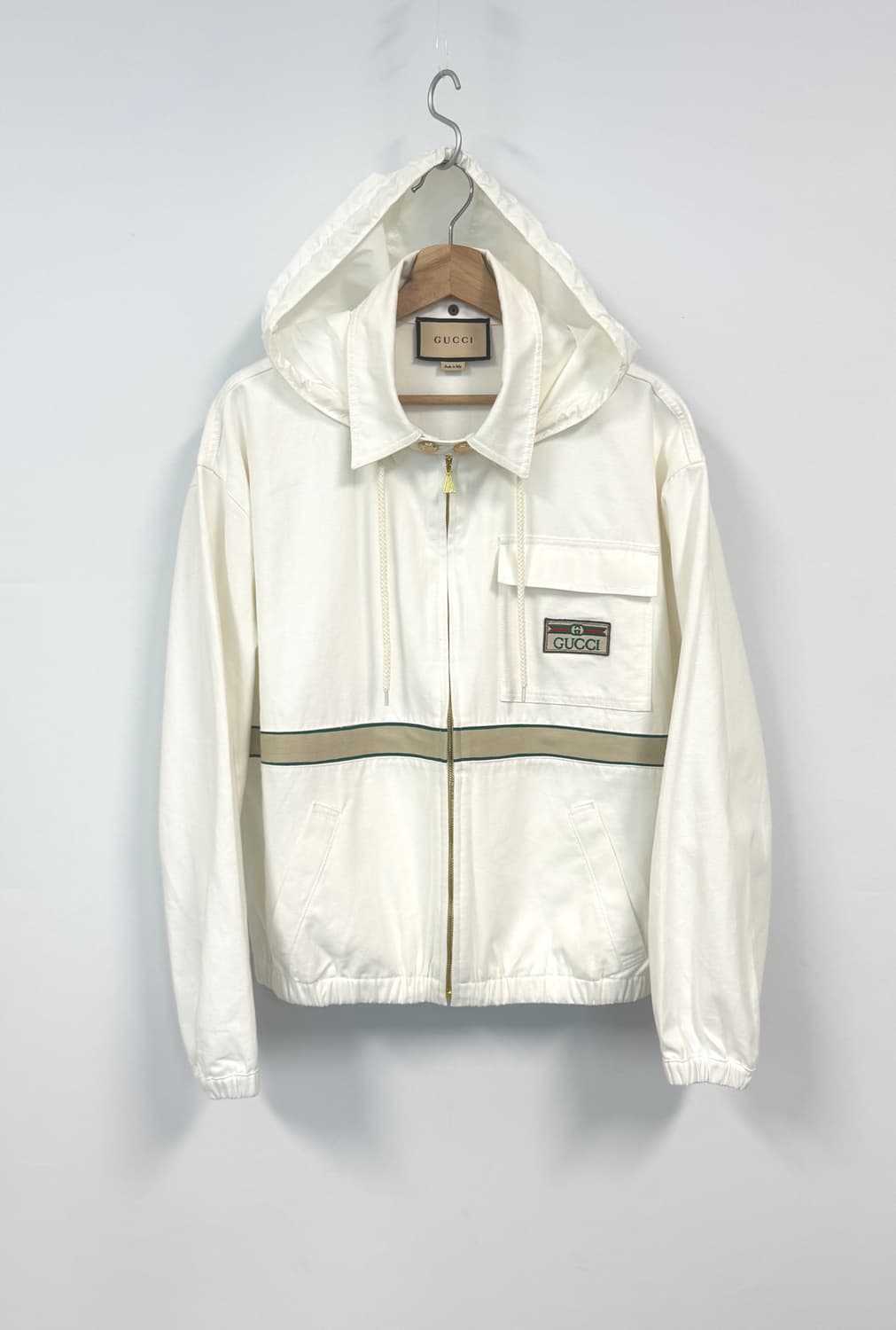 GUCCI 구찌 에코 코튼 빈티지 라벨 화이트 블루종 자켓 50 상품이미지1