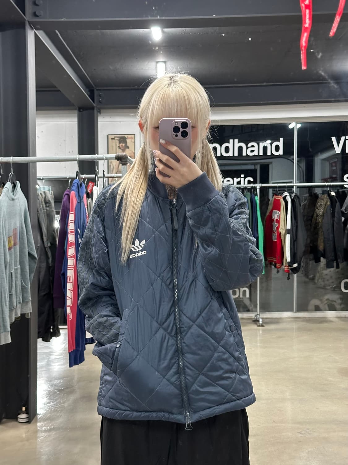 아디다스 누빔 경량 패딩 집업 블루 상품이미지1