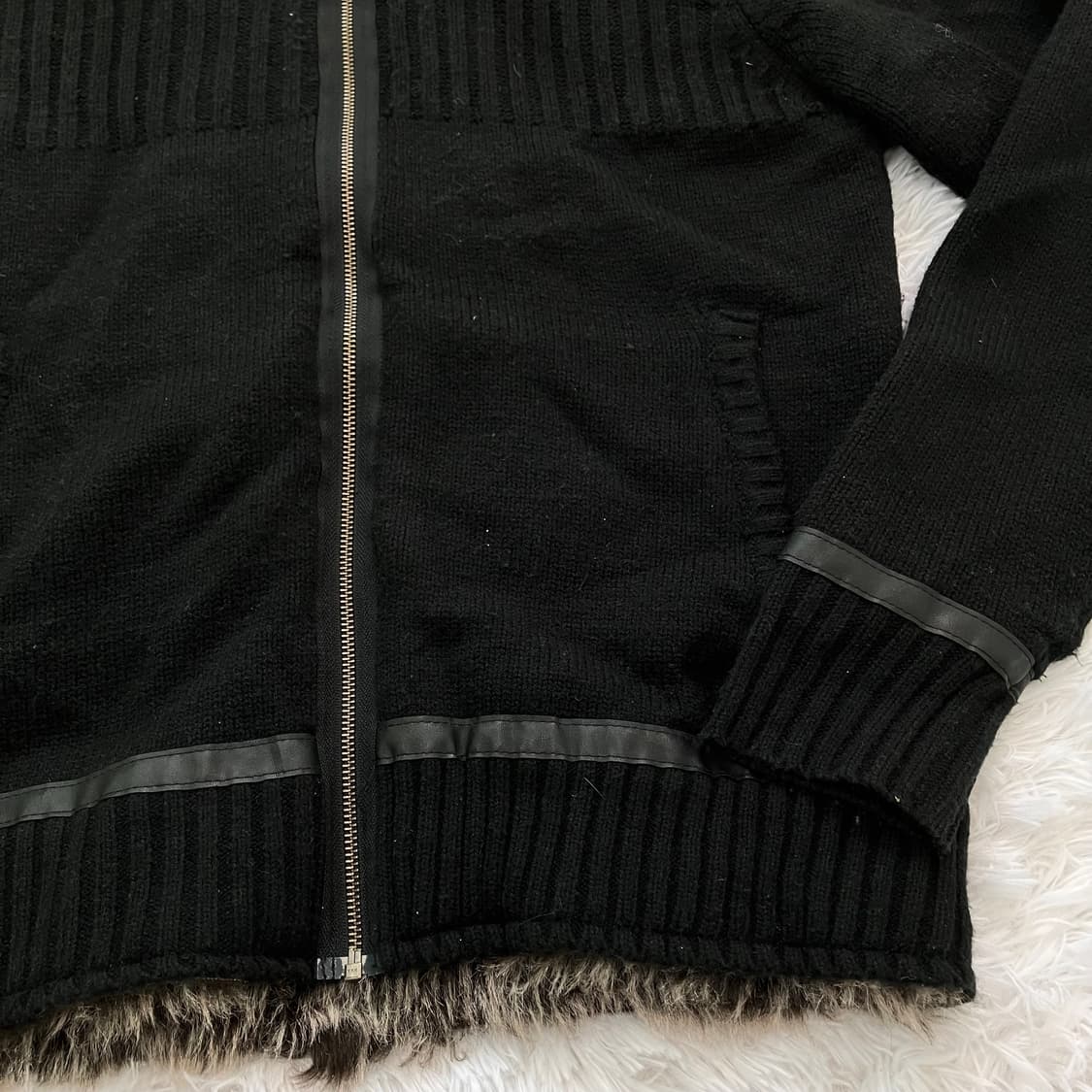 빈티지 블랙 레더 라인 퍼 니트 집업 780 y2k 스트릿 갸루 펑키 상품이미지6