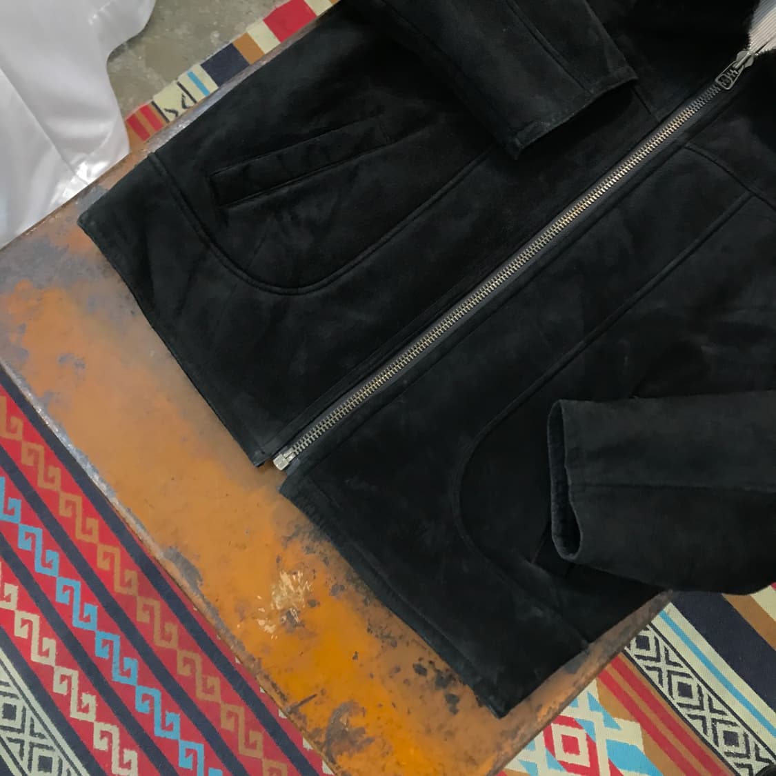 VTG 빈티지 블랙 스웨이드 집업 무스탕 자켓 남성 105 사이즈 상품이미지3