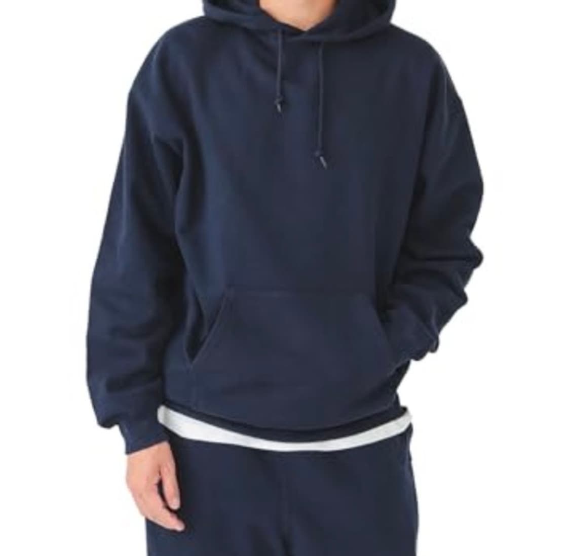 Heavy weight navy loose cotton hoodie 상품이미지5