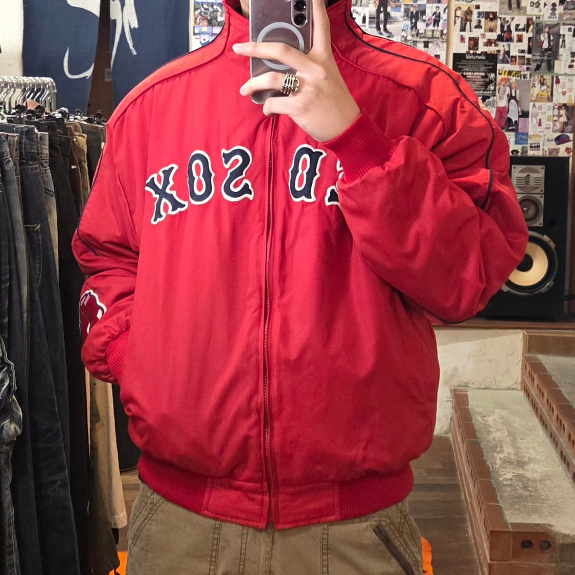 마제스틱 레드 삭스 봄버 바시티 점퍼 상품이미지2