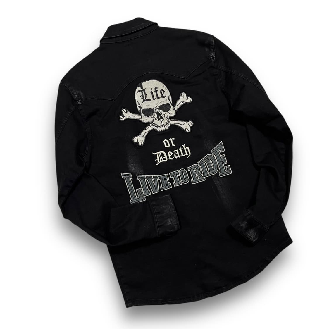 바이커 클라우드72 스컬 락시크 워싱 긴팔 셔츠 상품이미지6