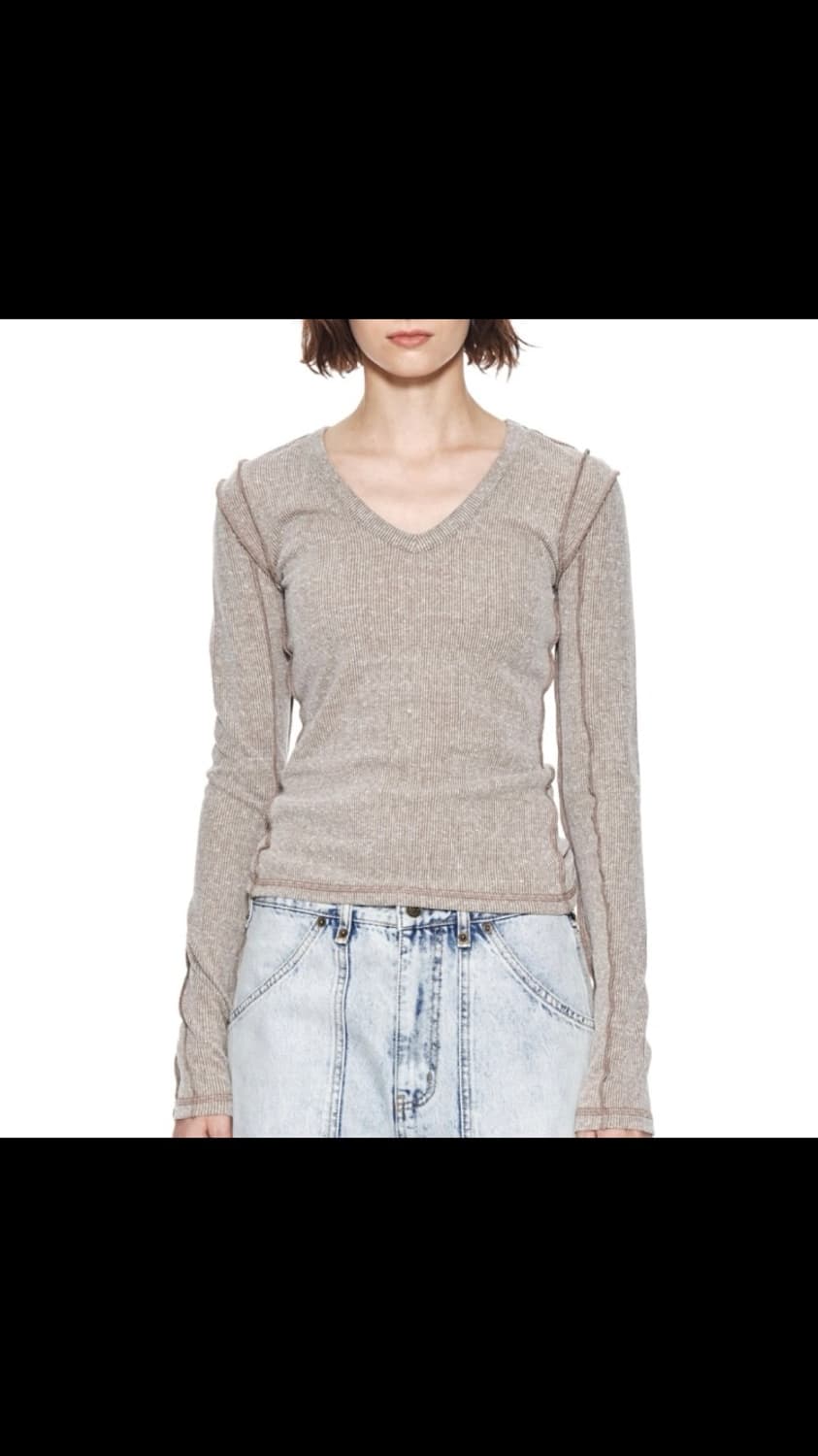 마뗑킴 니트 Matin Kim STITCH V NECK SLIM TOP 상품이미지1