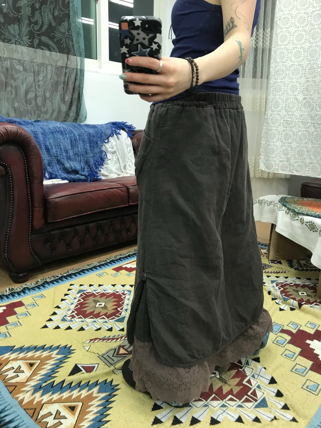 빈티지 여성 밴딩 투포켓 롱 스커트 상품이미지2