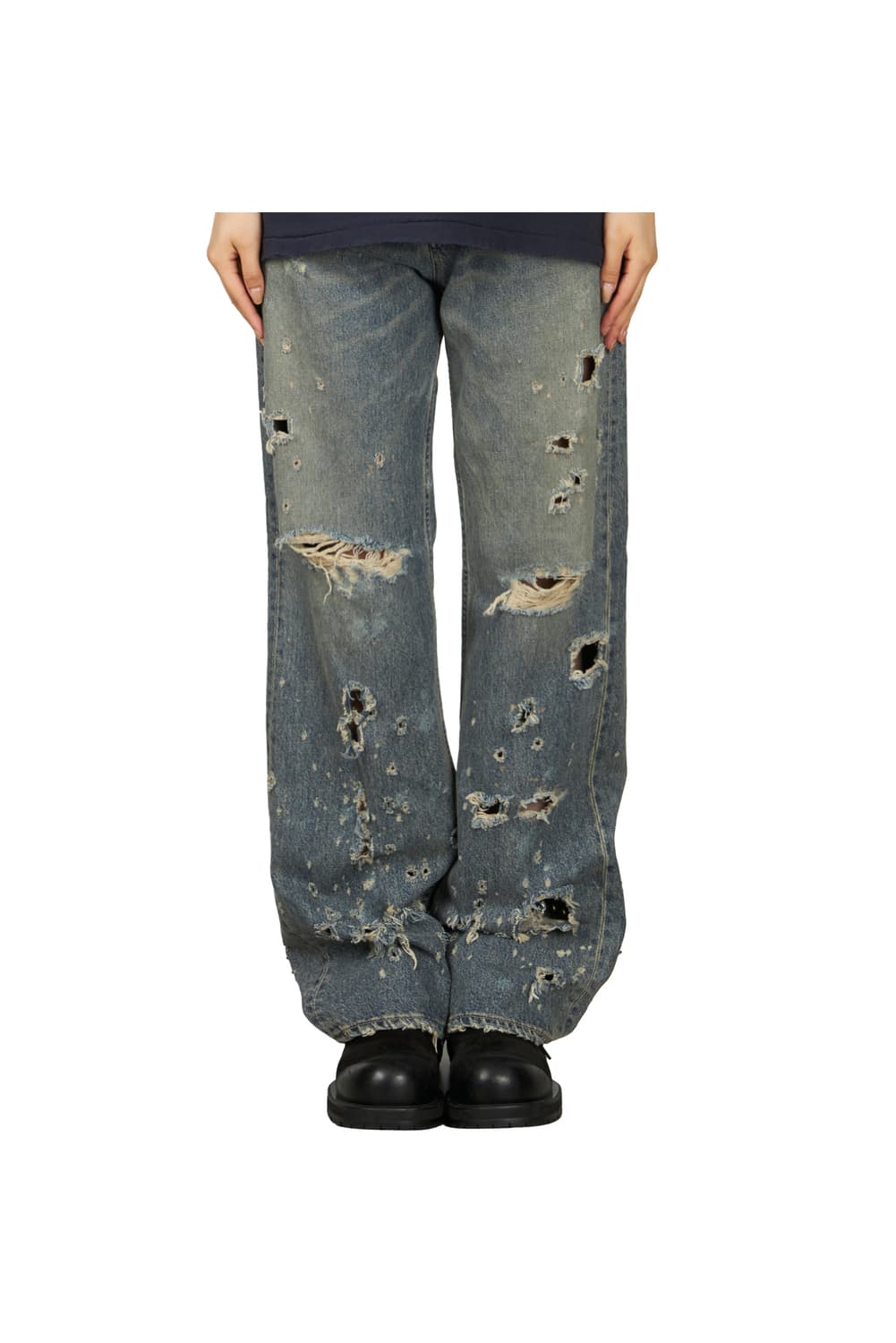 새상품 다이리쿠 데미지 인디고 스트레이트 데미지진 L 상품이미지6