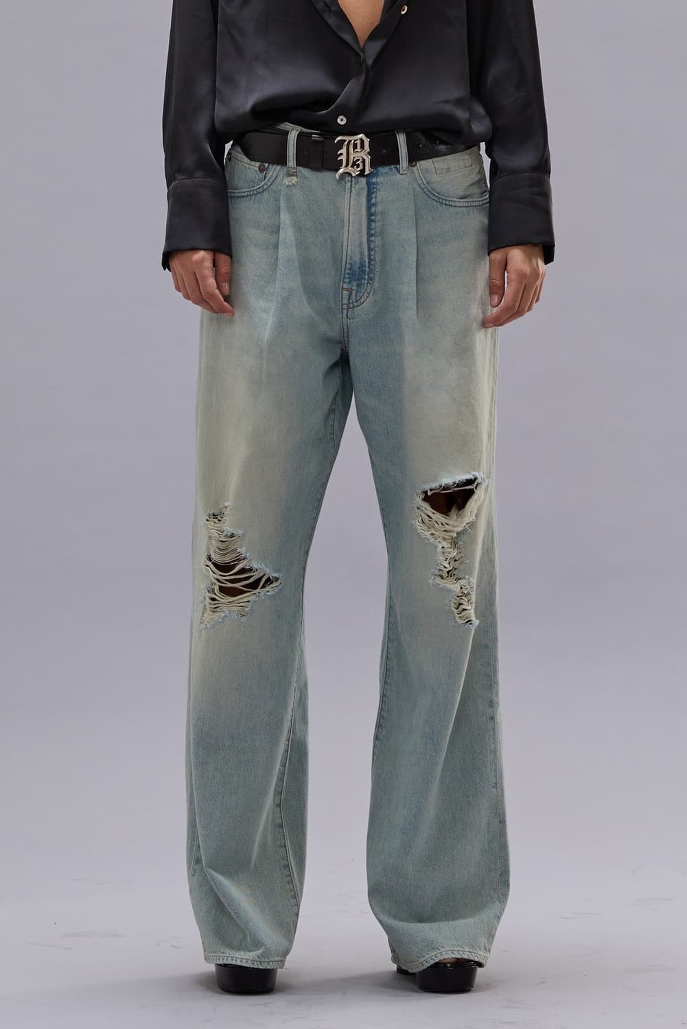 R13 알써틴 데이먼 와이드 레그 찢청진 28 상품이미지1