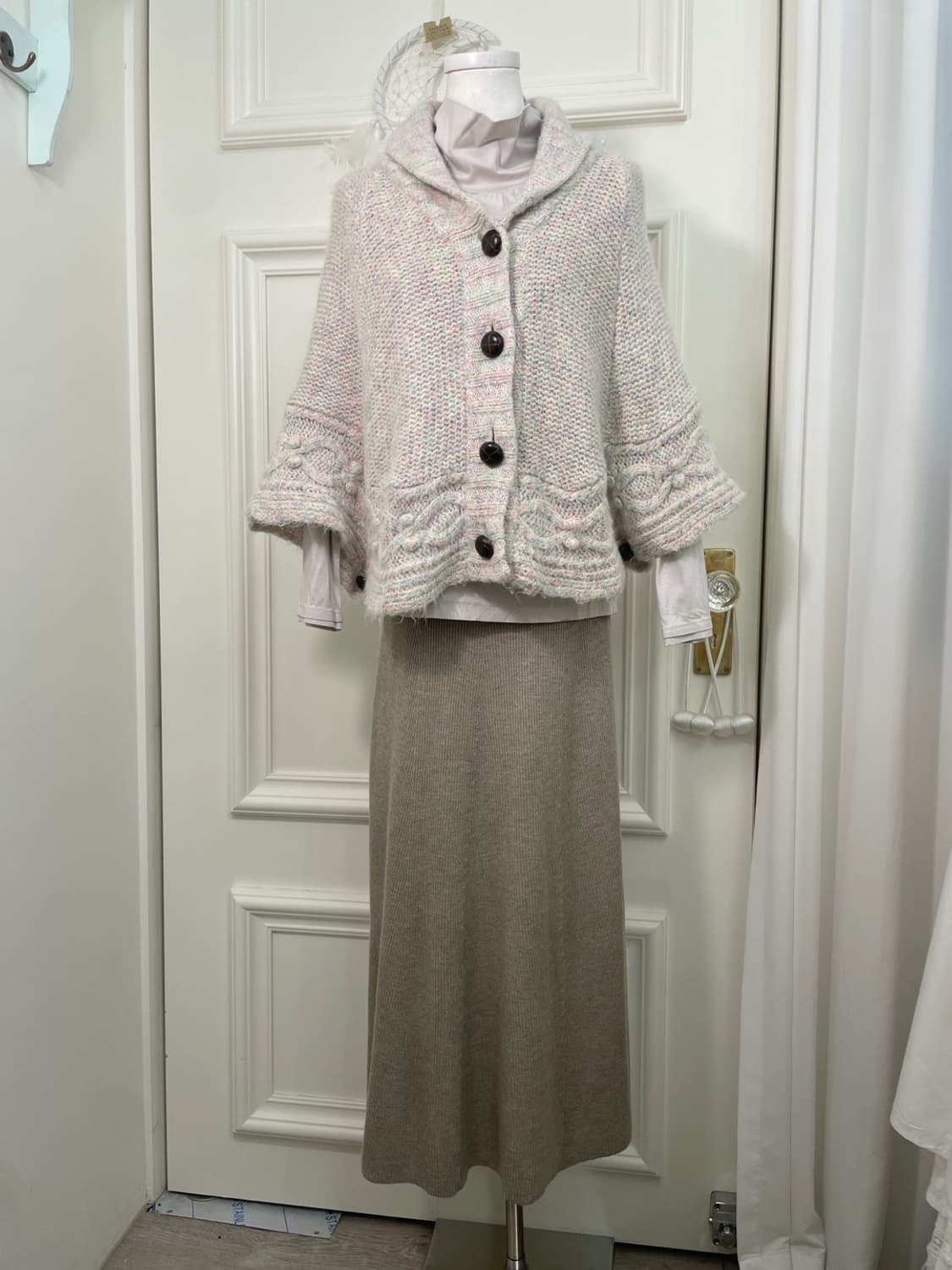 dark beige flare banding knit long skirt 상품이미지6