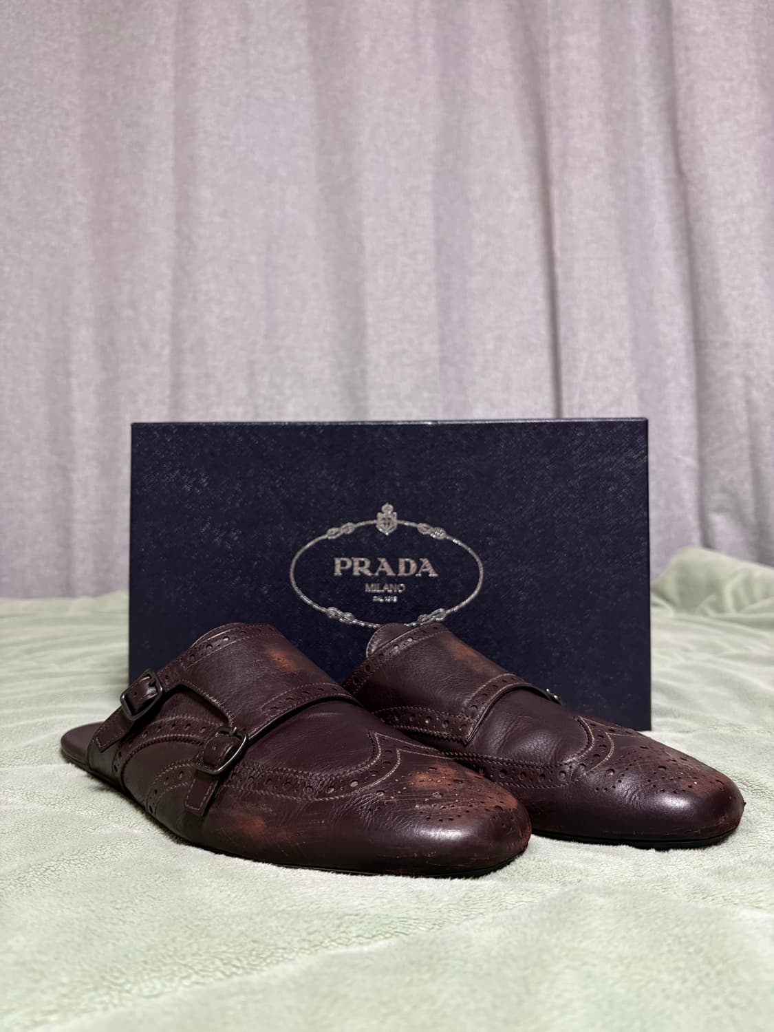 프라다 컬랩스 더블몽크 뮬 25ss 다크브라운 8.5 풀박 상품이미지1