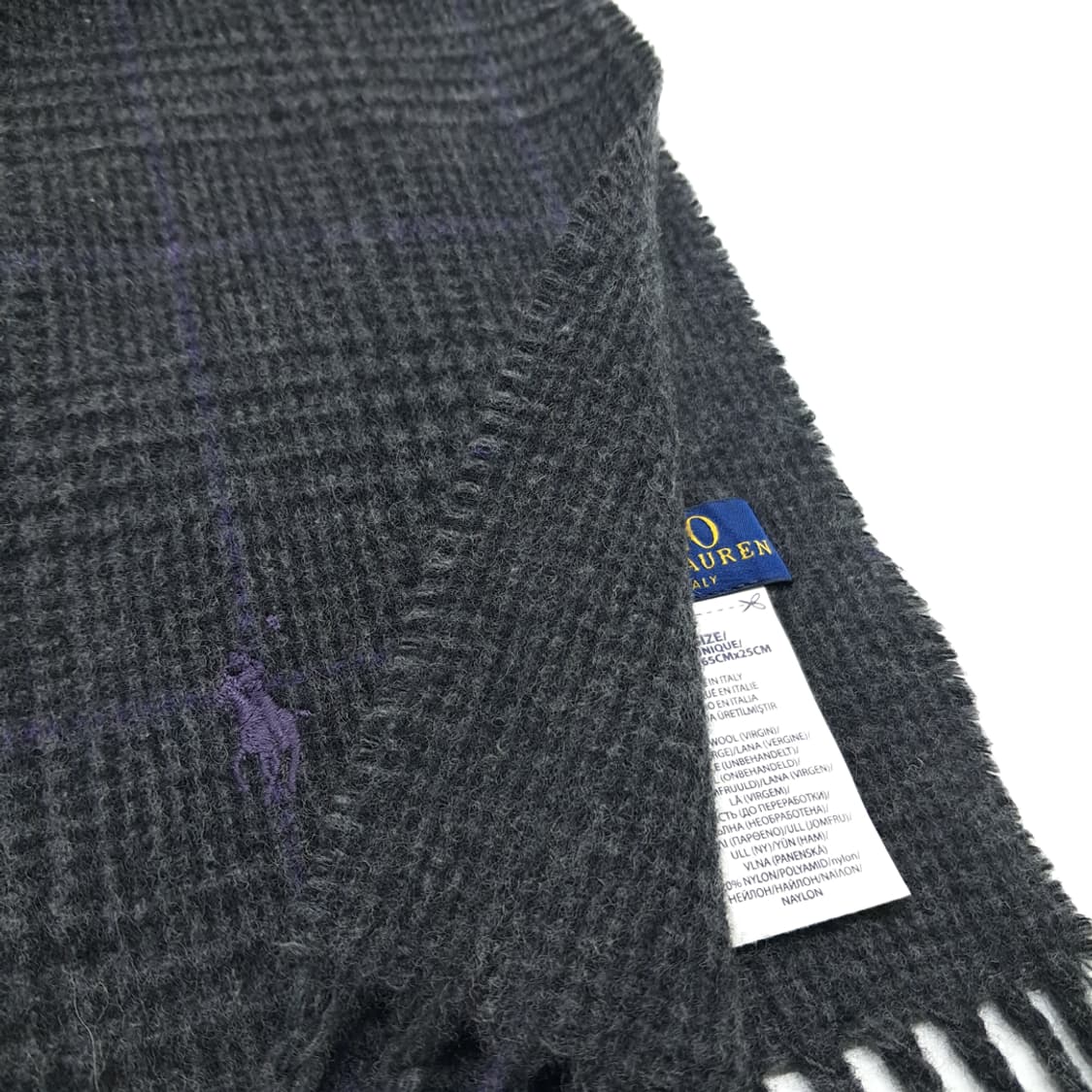 MX326 폴로 랄프로렌 퍼플 윈도우페인 양면 버진울 목도리 머플러 상품이미지5