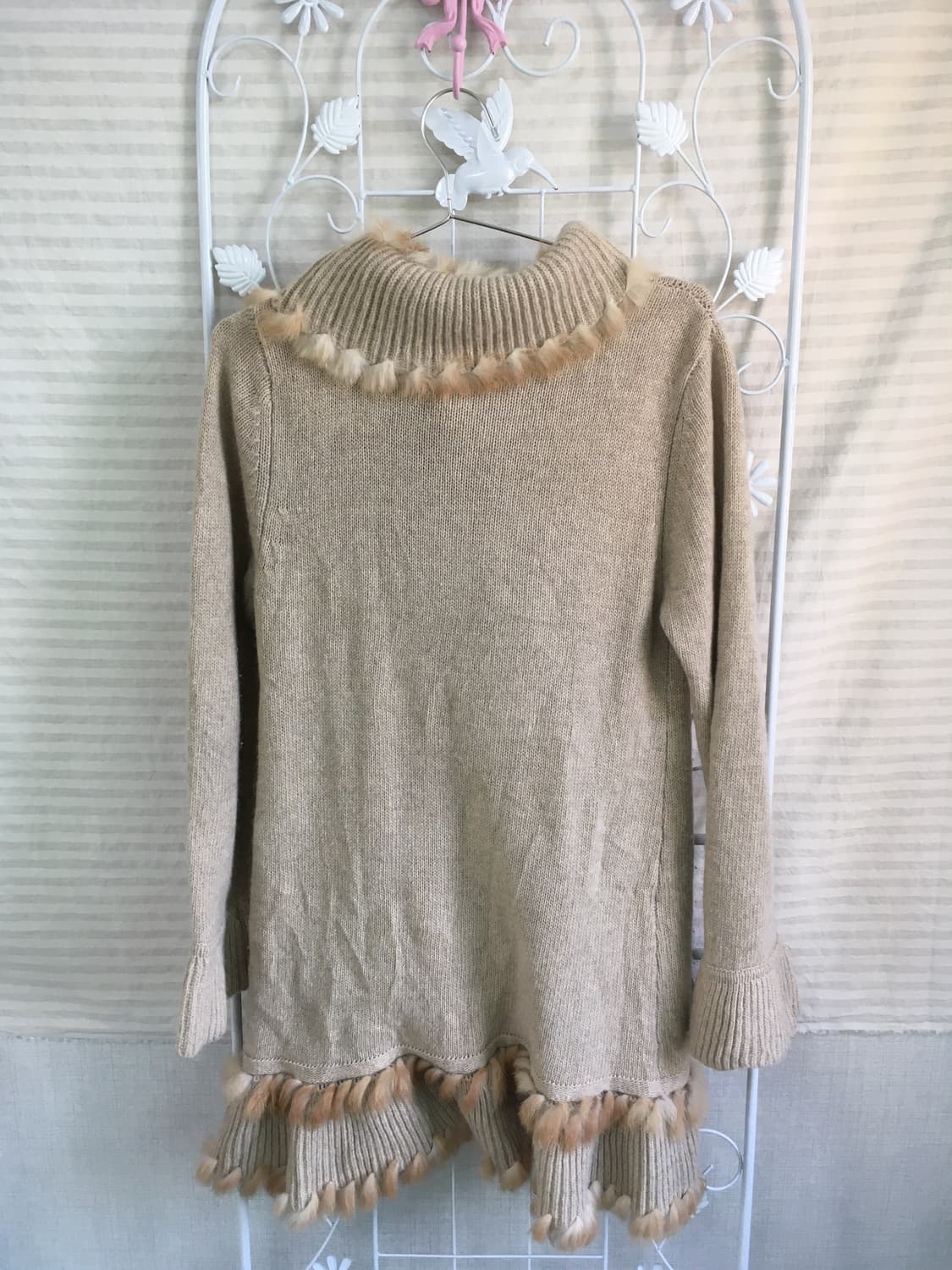 jpn vintage 베이지 퍼 프릴 니트 가디건 상품이미지3