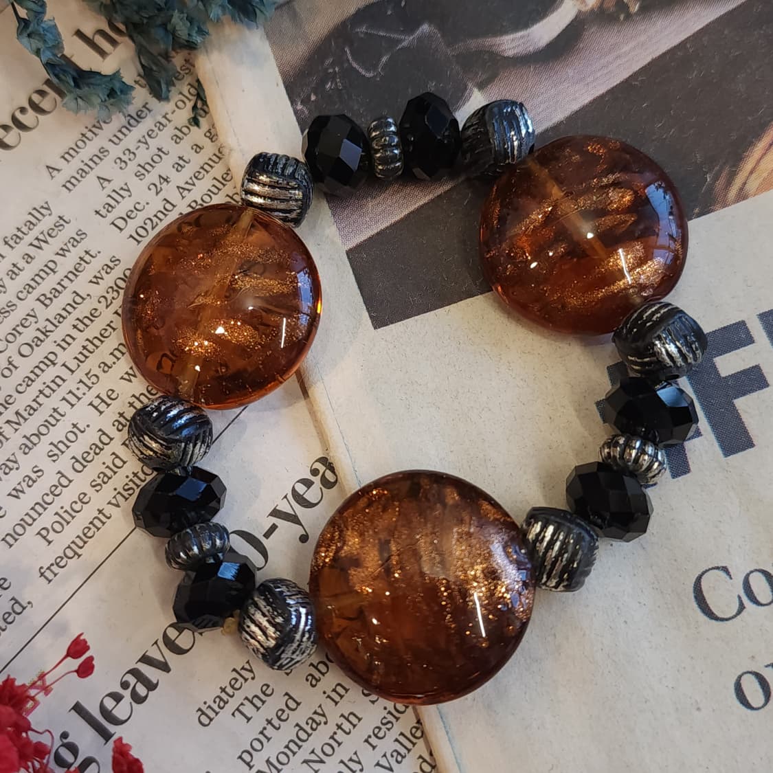 90s 프랑스 빈티지 쥬얼리 클래식 앰버 비즈 팔찌 브레이슬릿 상품이미지2