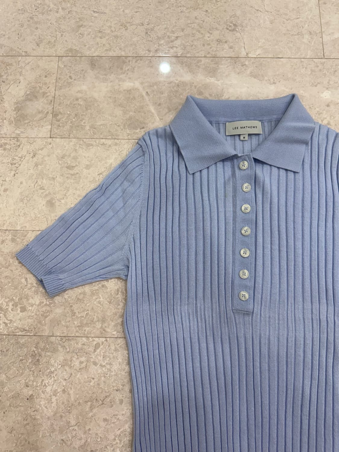 리 매튜스 하늘색 골지 카라 니트 상품이미지1