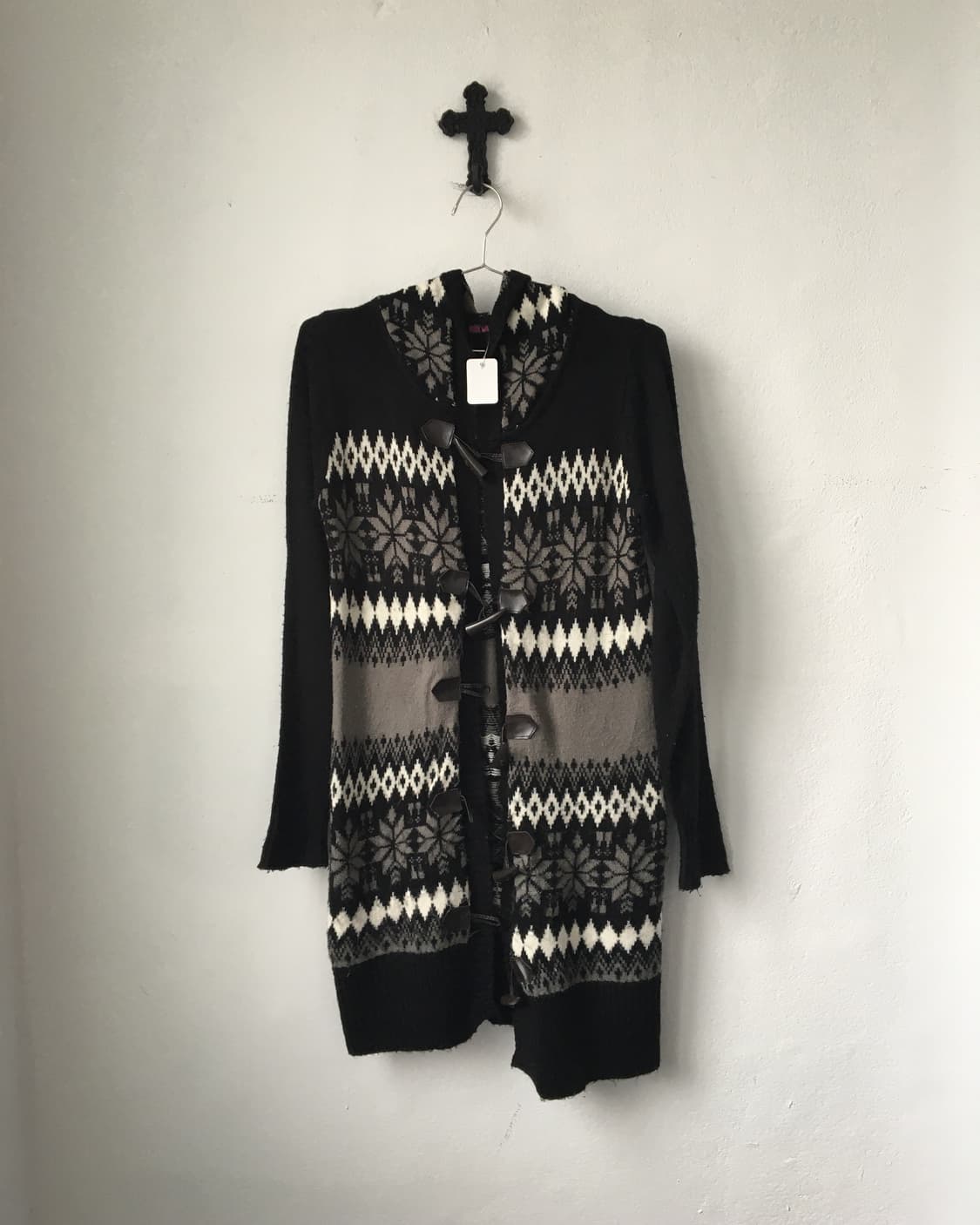 Snow pattern duffle button hood knit car 상품이미지1