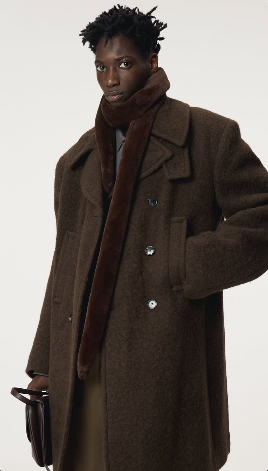 렉토 25FW 울 헤어리 더블 코트 브라운 상품이미지3