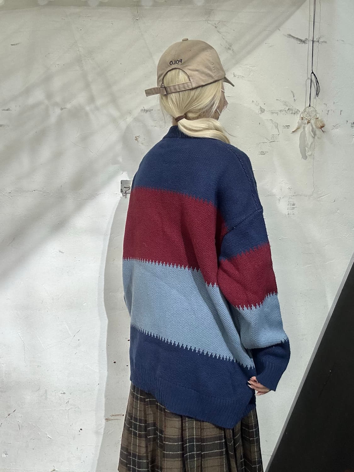 빈티지 네이비 미사 재질 오버핏 니트  상품이미지3