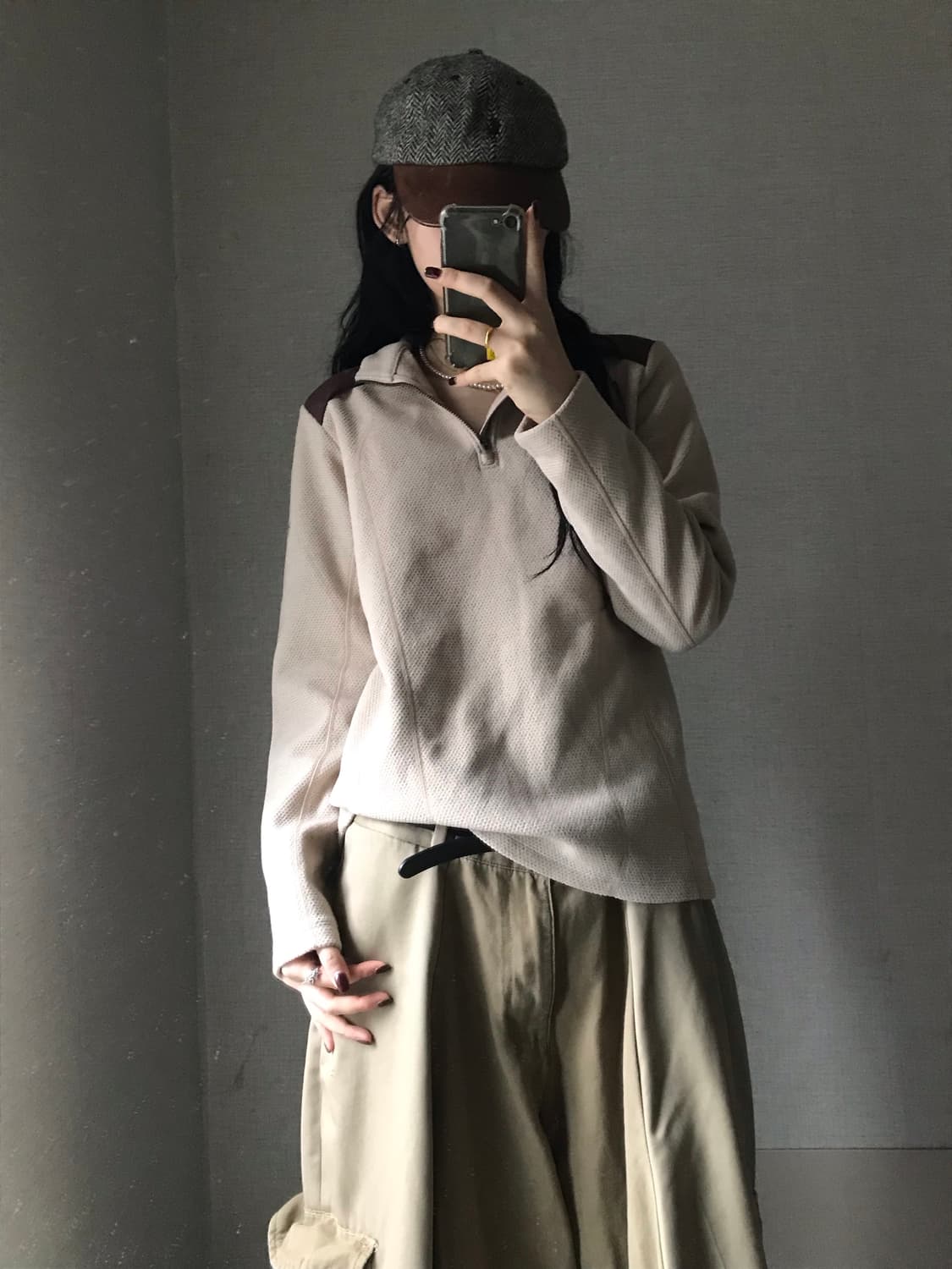 노페 베이지 후리스 반집업 상품이미지4