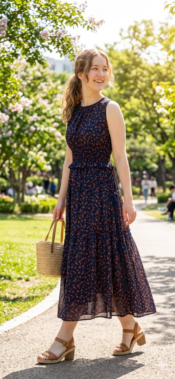 [정품] Mila Owen 도트 티어드 셔링 롱 원피스 (Size 0) 상품이미지1