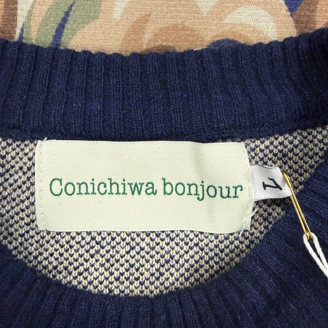 (L)곤니치와 봉쥬르 애니멀 빅로고 니트(네이비,새상품) 상품이미지2