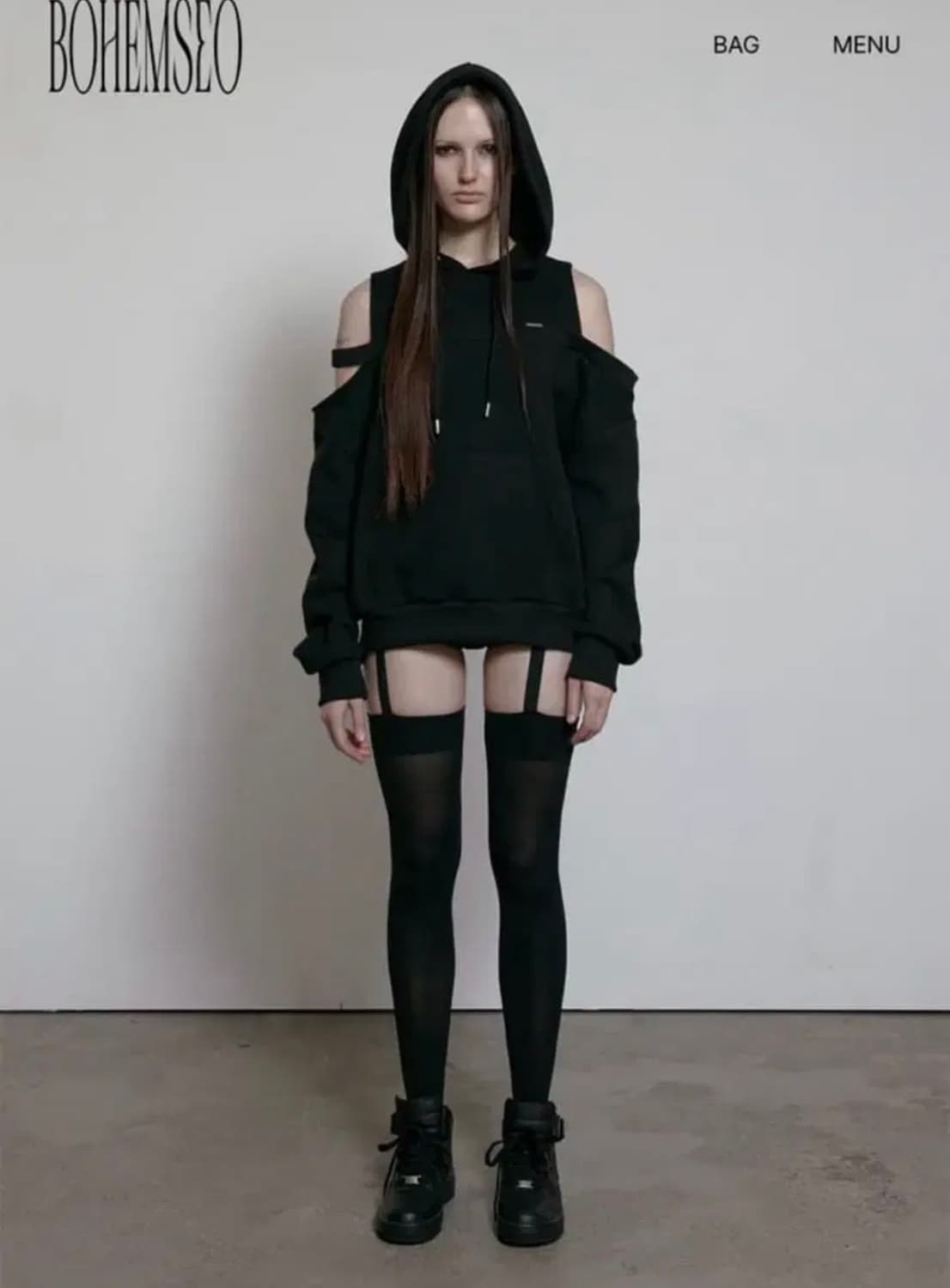 보헤미안서울 CUT OUT OFF SHOULDER HOODIE 후디 상품이미지1