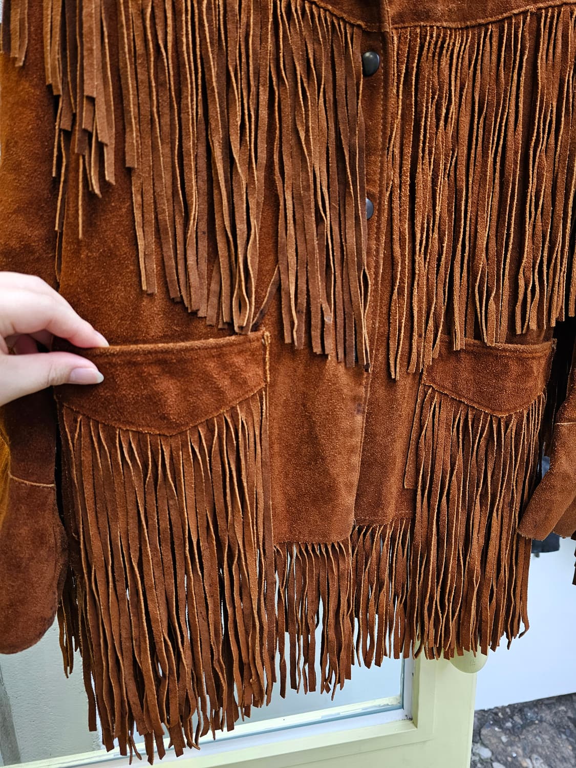 Goo-kay 오렌지브라운 프린지 레더 자켓 상품이미지4