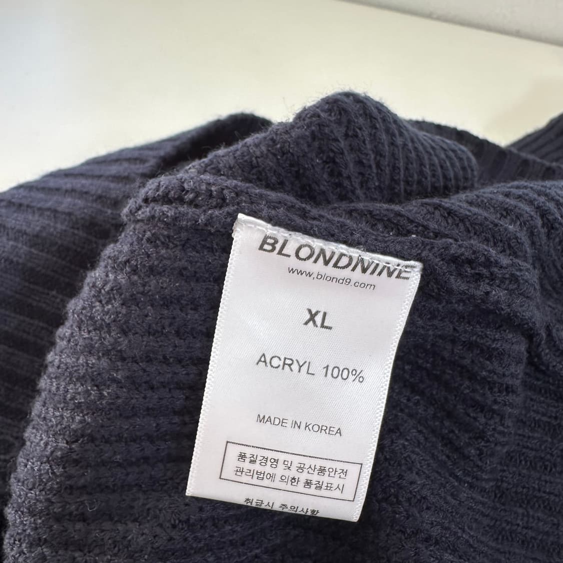 XL 블론드나인 네이비 루즈오버핏 반집업 와플니트 상품이미지5