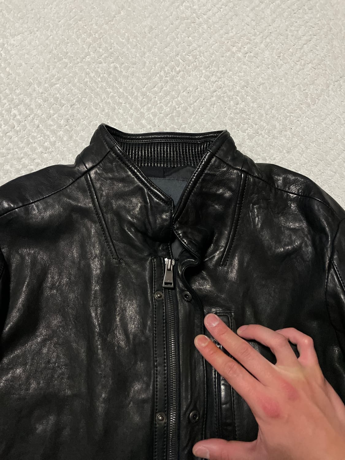 AND Z 웨스턴 무드 램스킨 양가죽 바이커 절개 레더 자켓 상품이미지4