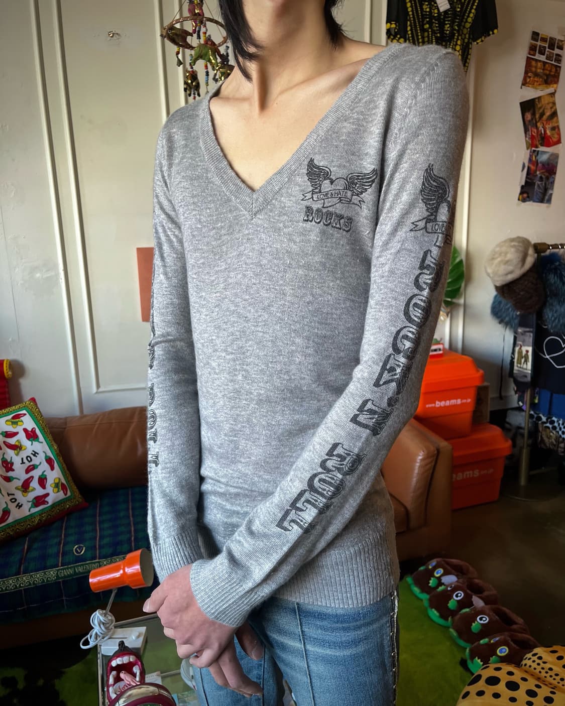 INGNI Japan Rock Printed V-Neck Knit 상품이미지2