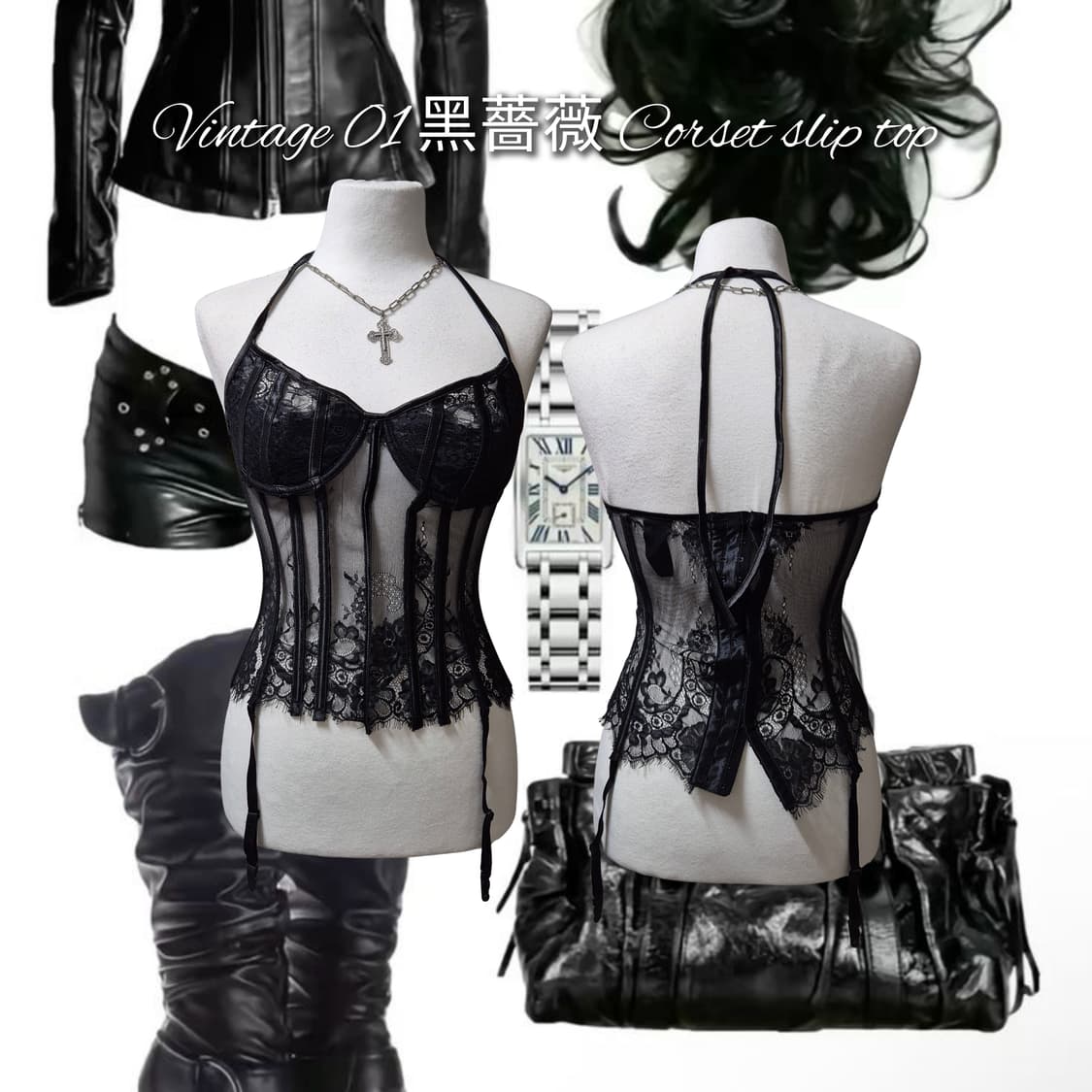 Vintage 01 Dark Rose lace Corset slip 상품이미지1