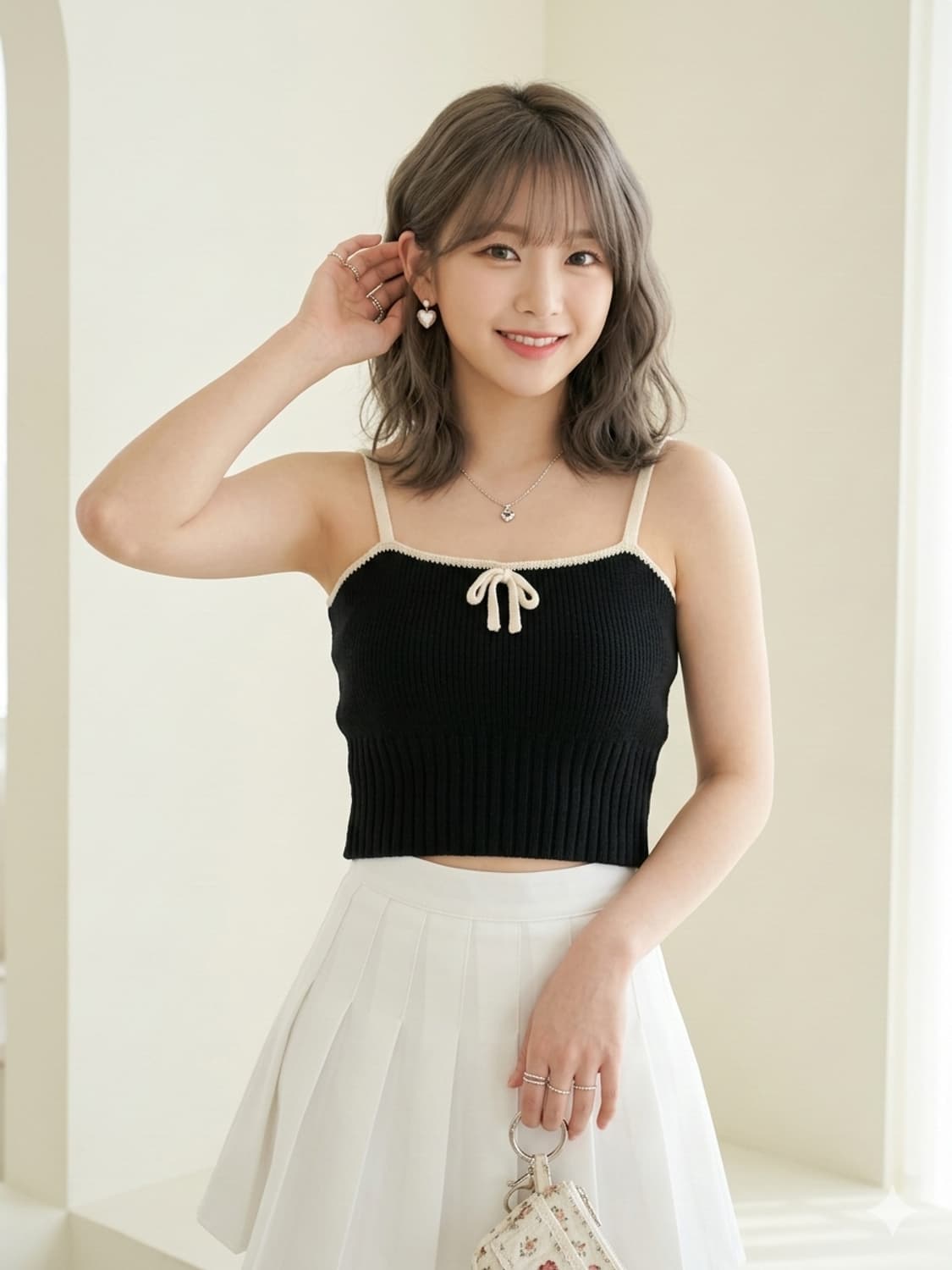 vivis type (비비스타입) 배색 리본 니트 뷔스티에 나시 상품이미지1