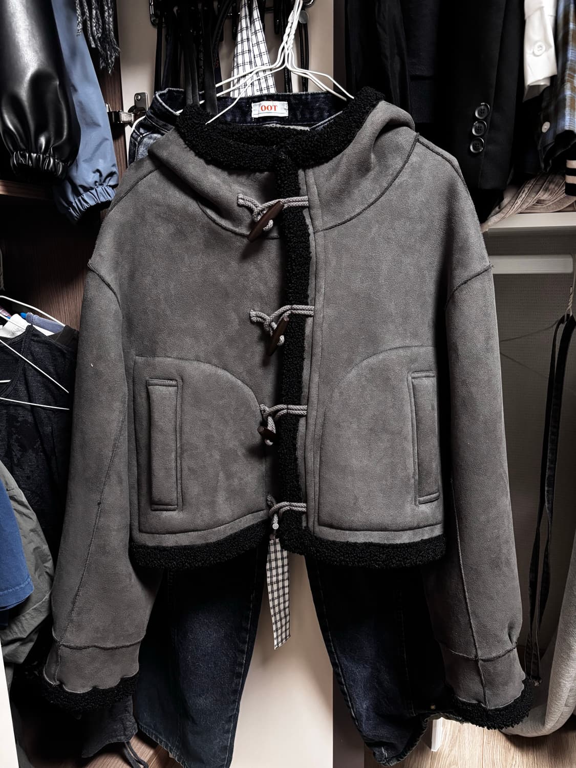 플레이스 스튜디오 리버시블 스웨이드 더플 코트 집업 자켓 (차콜) 상품이미지2