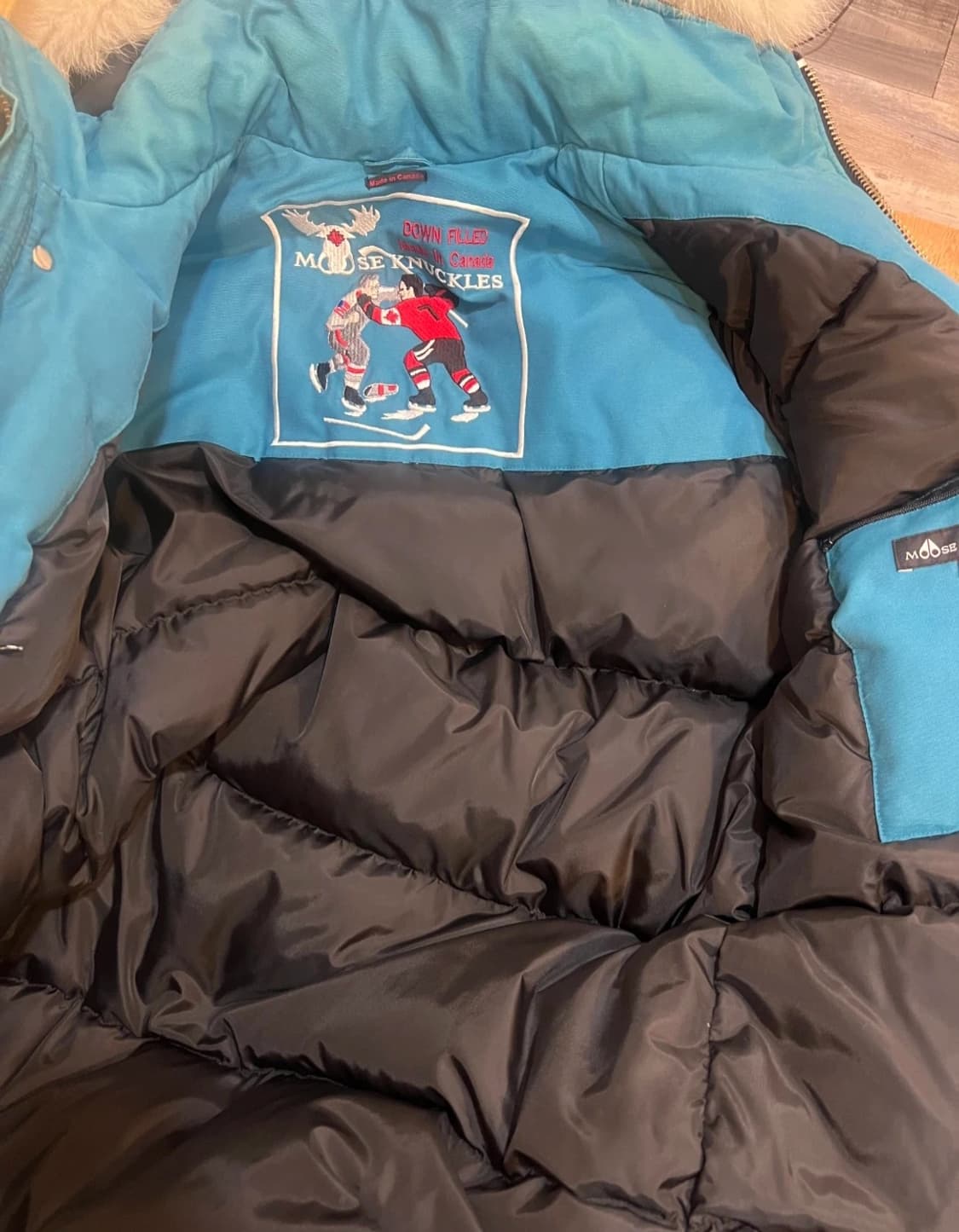 무스너클 캐나다 남성 청록 후드 덕다운패딩  상품이미지4