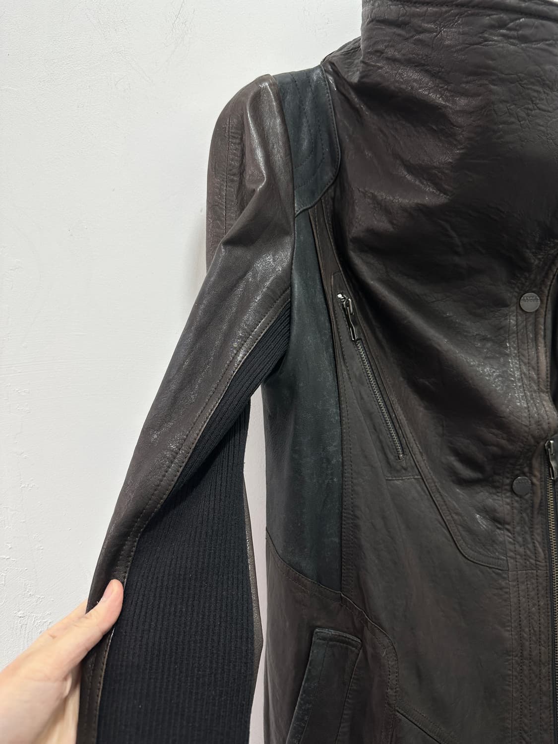 Italy asymmetric drape sheepskin leather 상품이미지8