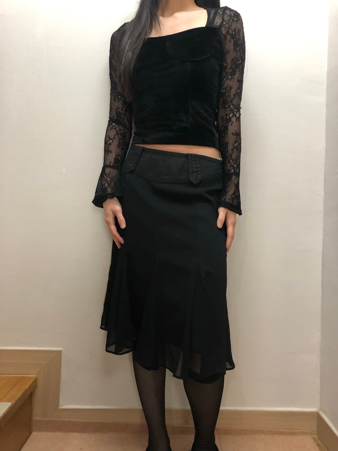 빈티지 블랙 레이스 벨벳 탑 상품이미지7