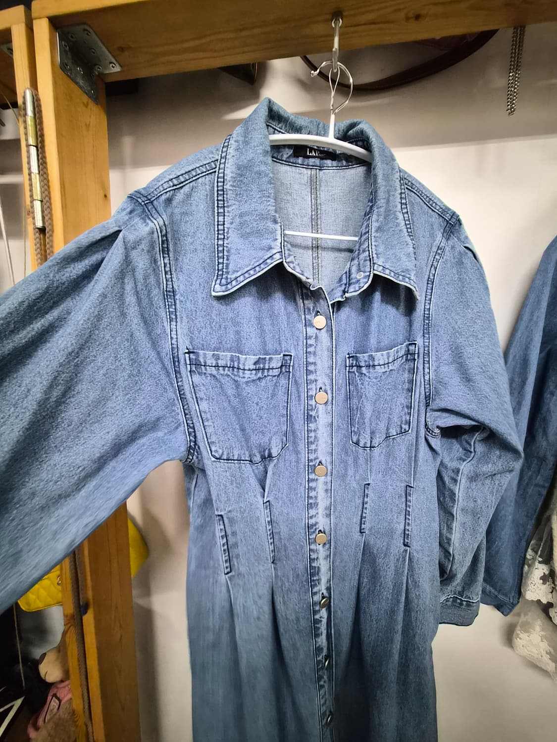 랩 벌룬 데님 롱 원피스 상품이미지4