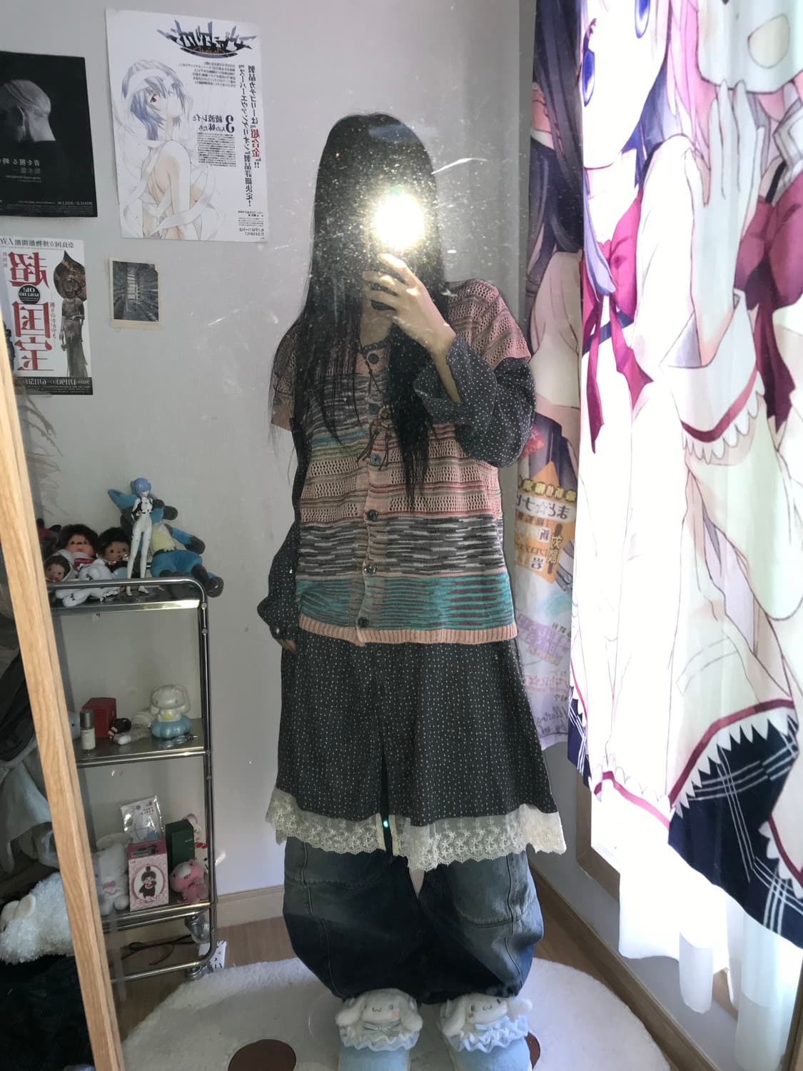 모리 하구미 줄무늬가디건+도트 원피스 세트 상품이미지1