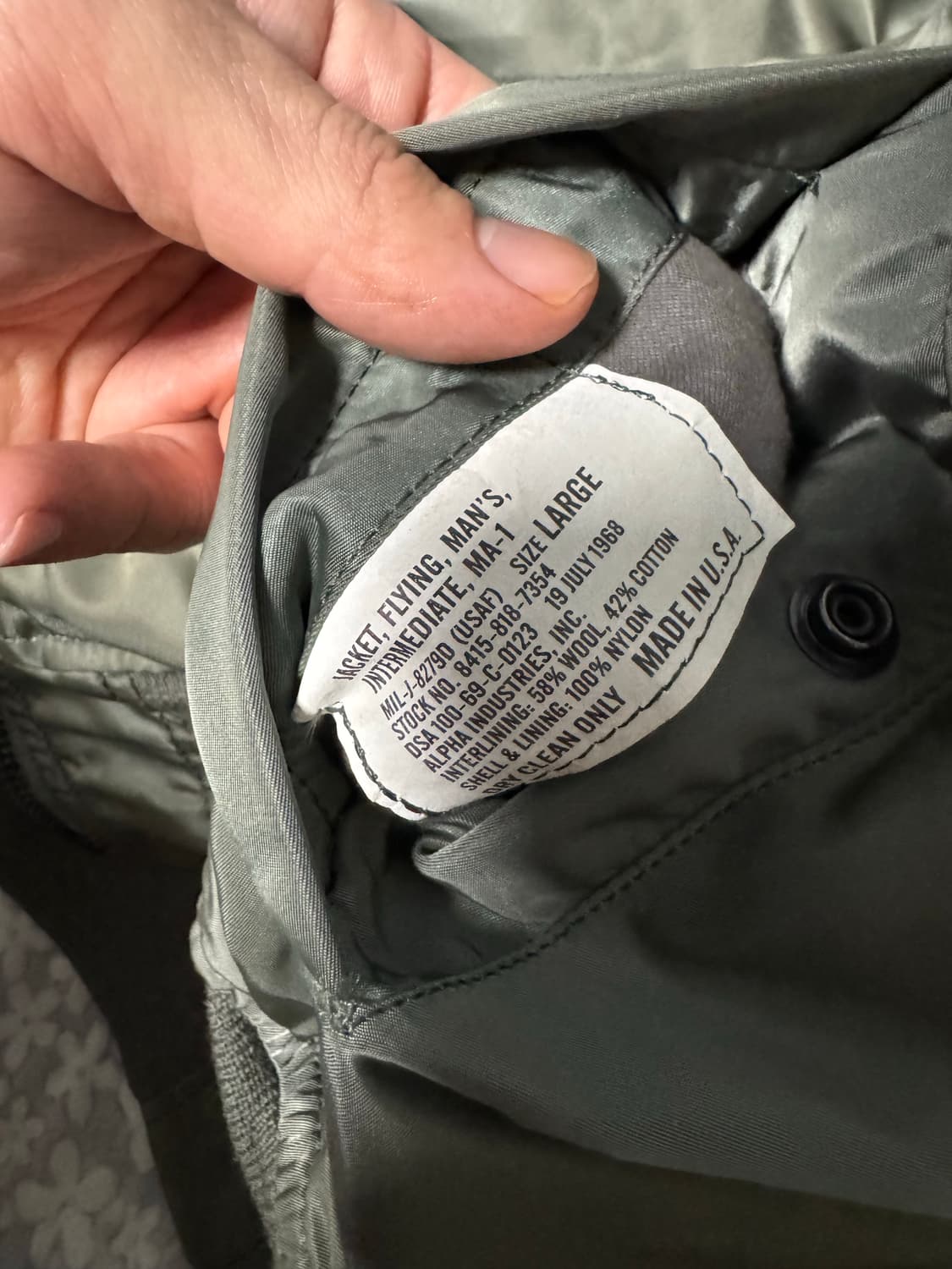 알파 정밀복각 카키 L 상품이미지6